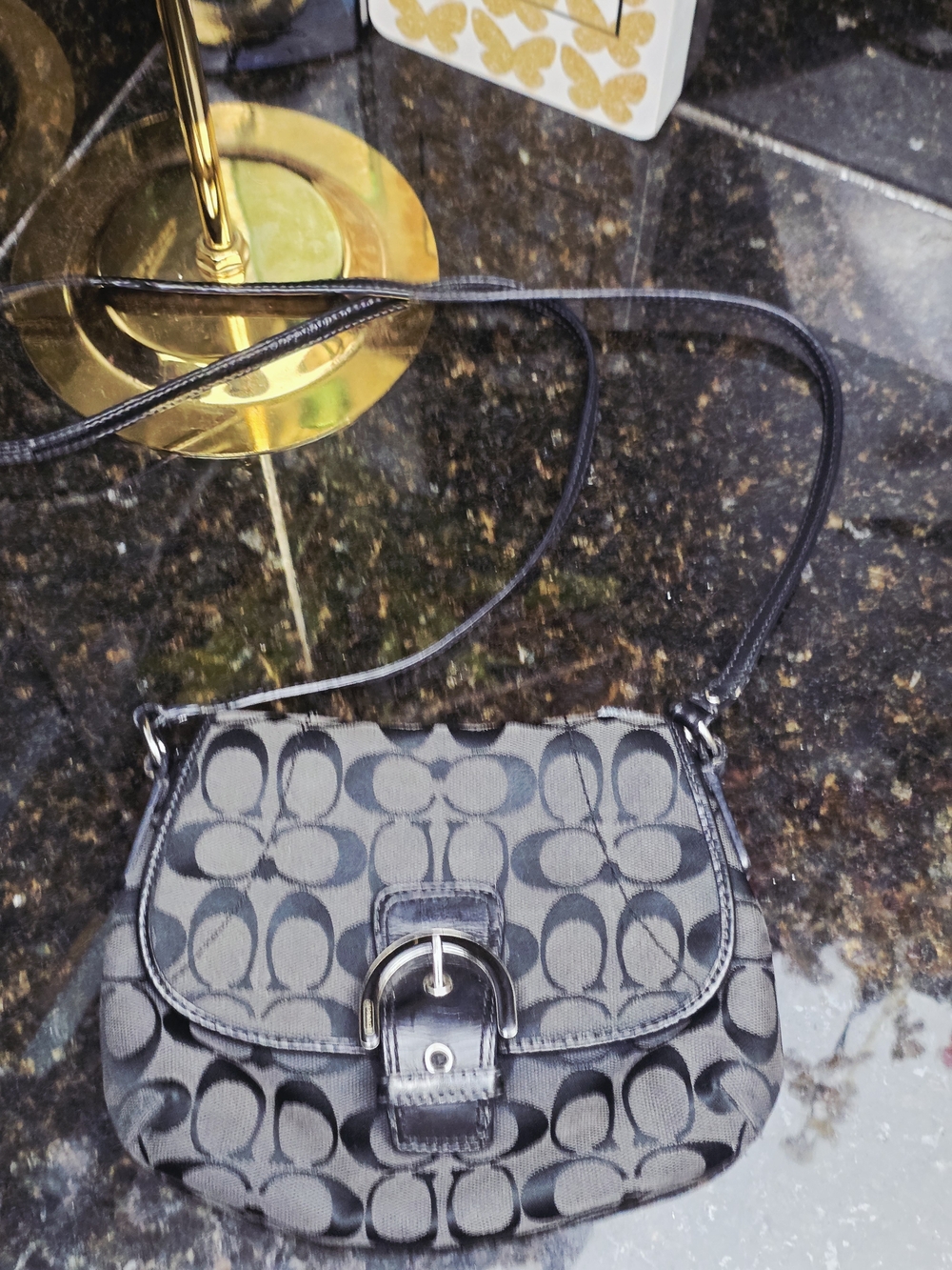 Designer-Inspired Black and Gray Logo Crossbody Bag